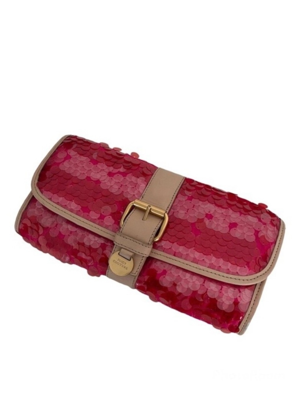 JUICY COUTURE Very Pink Clutch Sequins Straw Wallet